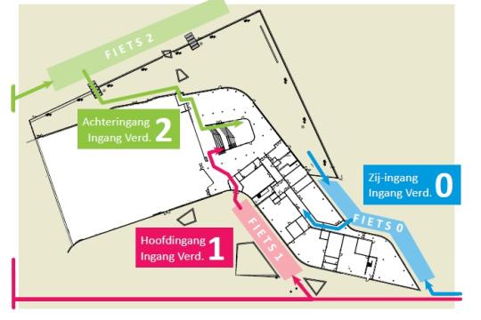 Plattegrond ingangen schoolgebouw